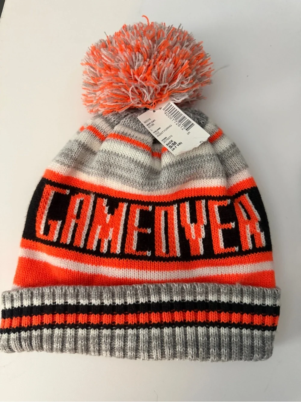 Children’s Place Kids Knit Pom Beanie Hats Orange/Black, Gray/Red